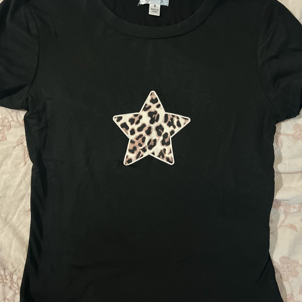 Black T-Shirt with Leopard Star Patch
